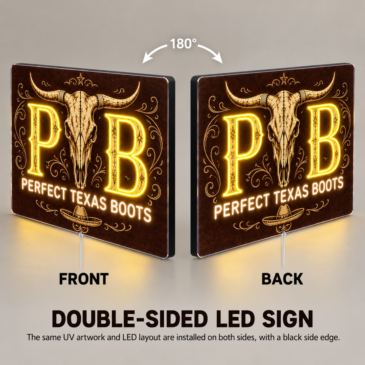 PB Perfect Texas Boots Custom Double-Side LED Neon Sign