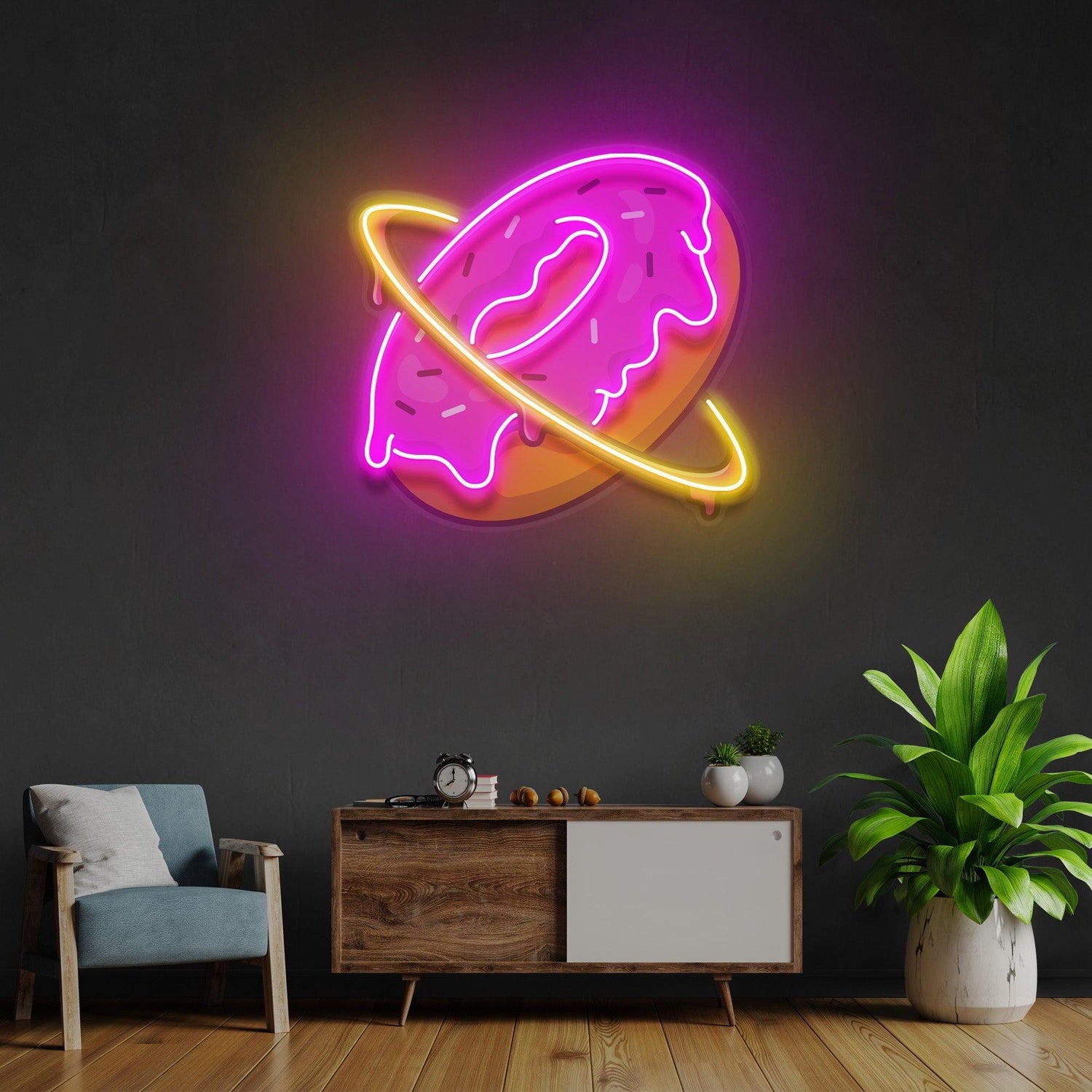 Doughnut Planet Pink-Yellow Uv Printed Led Neon Sign For Sweet Shop Wall Decor | Shineneon