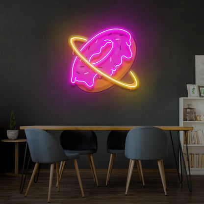 Doughnut Planet Pink-Yellow Uv Printed Led Neon Sign For Sweet Shop Wall Decor | Shineneon
