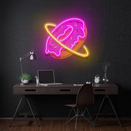 Doughnut Planet Pink-Yellow Uv Printed Led Neon Sign For Sweet Shop Wall Decor | Shineneon