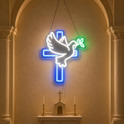 Dove Beside Cross LED Neon Sign high-converting product image
