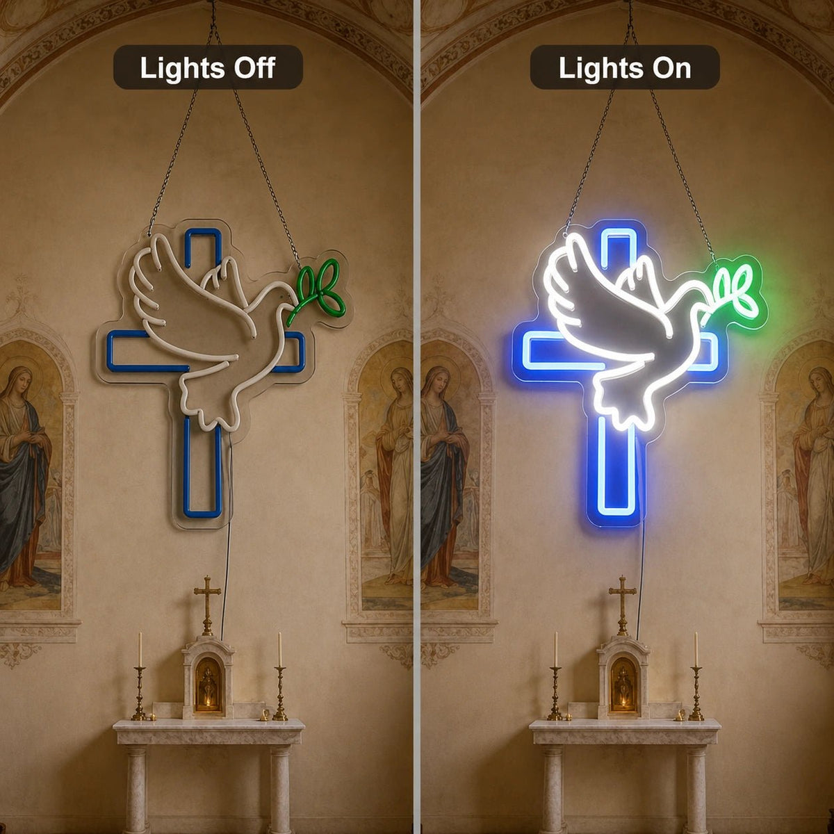Dove Beside Cross LED Neon Sign - Shineneon