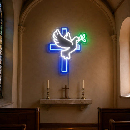Dove Beside Cross LED Neon Sign - Shineneon
