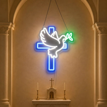 Dove Beside Cross LED Neon Sign - Shineneon