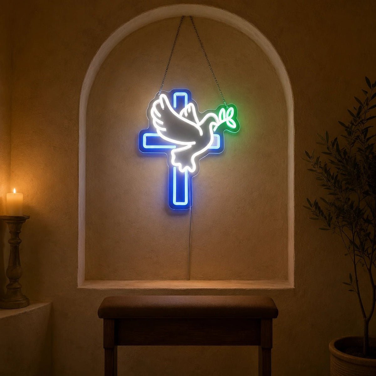 Dove Beside Cross LED Neon Sign - Shineneon