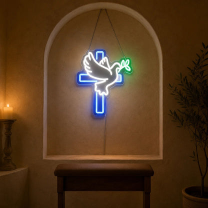 Dove Beside Cross LED Neon Sign - Shineneon