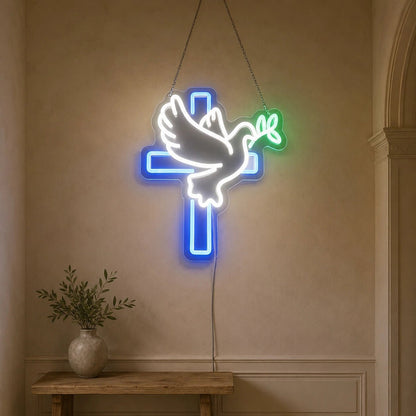 Dove Beside Cross LED Neon Sign - Shineneon