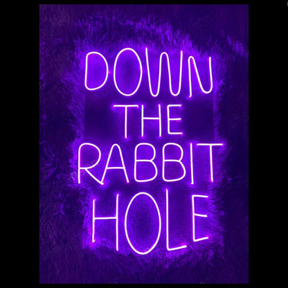 Down The Rabbit Hole Purple Led Neon Sign With Velvet Background For Bar Decor | Shineneon