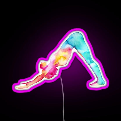 Downward Facing Dog In Watercolors Rgb Neon Sign - Shineneon