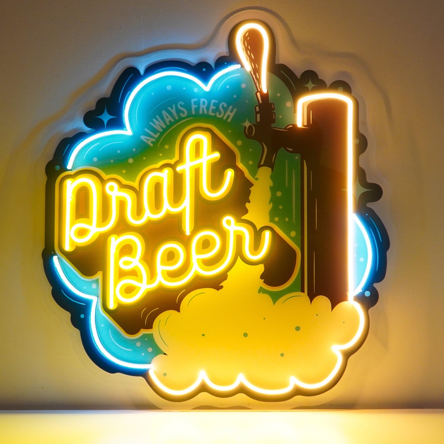 Draft Beer Blue-Yellow Uv Printed Led Neon Sign With Foam Art For Bar Restaurant Decor | Shineneon