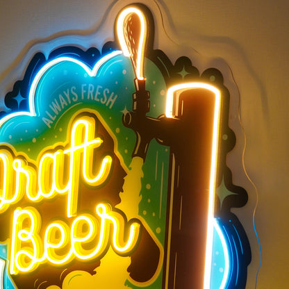 Draft Beer Blue-Yellow Uv Printed Led Neon Sign With Foam Art For Bar Restaurant Decor | Shineneon