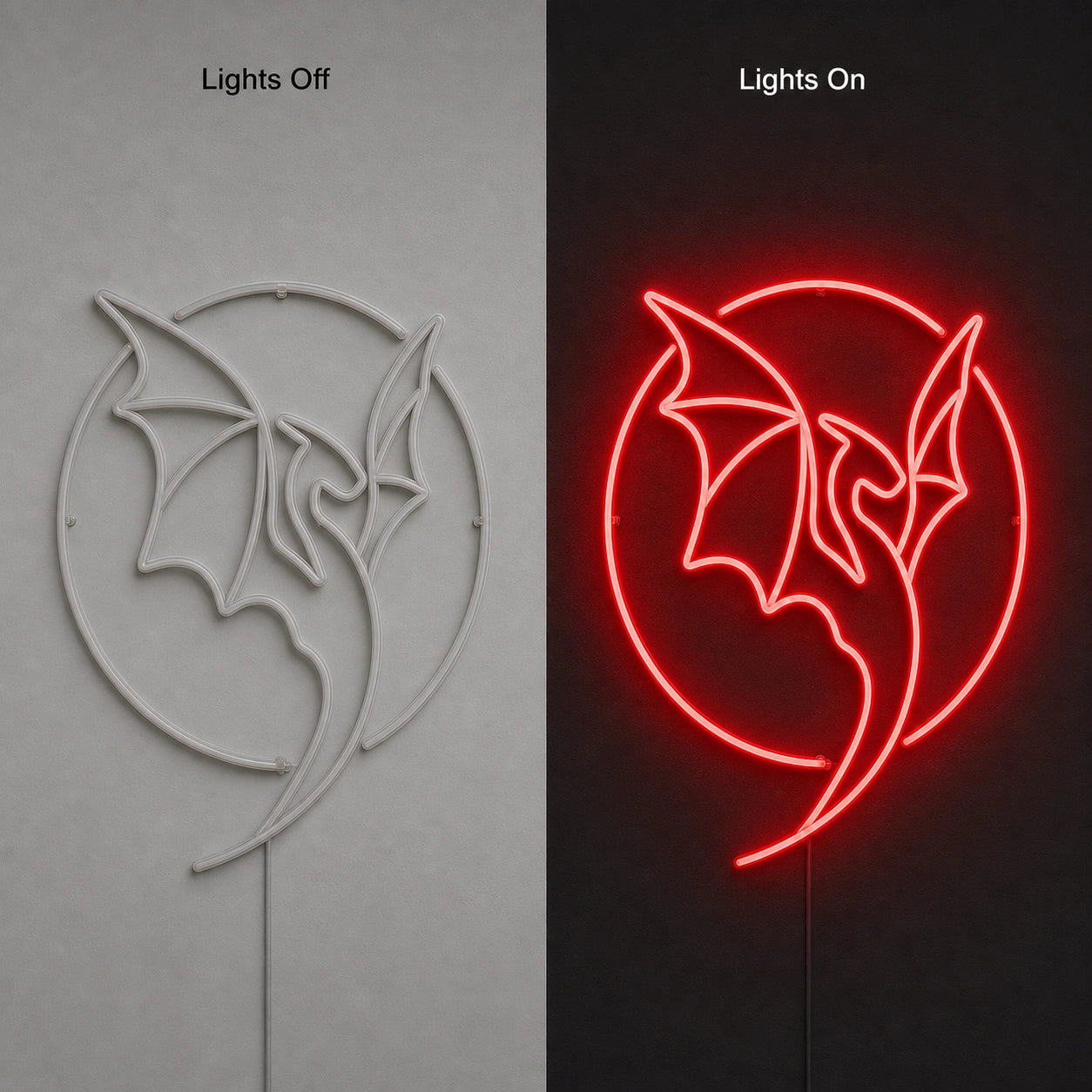 Dragon LED Neon Sign Home Garage Wall Decoration day and night comparison