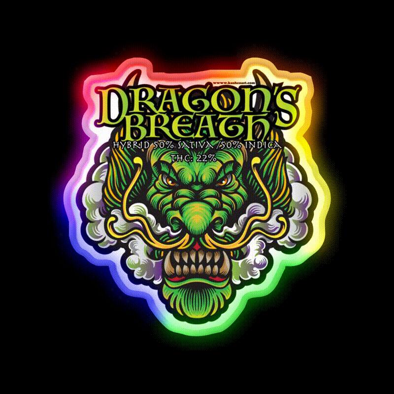 Dragons Breath Strain Art Hemp Inspired Green Leaf Led Neon Sign Rgb Color