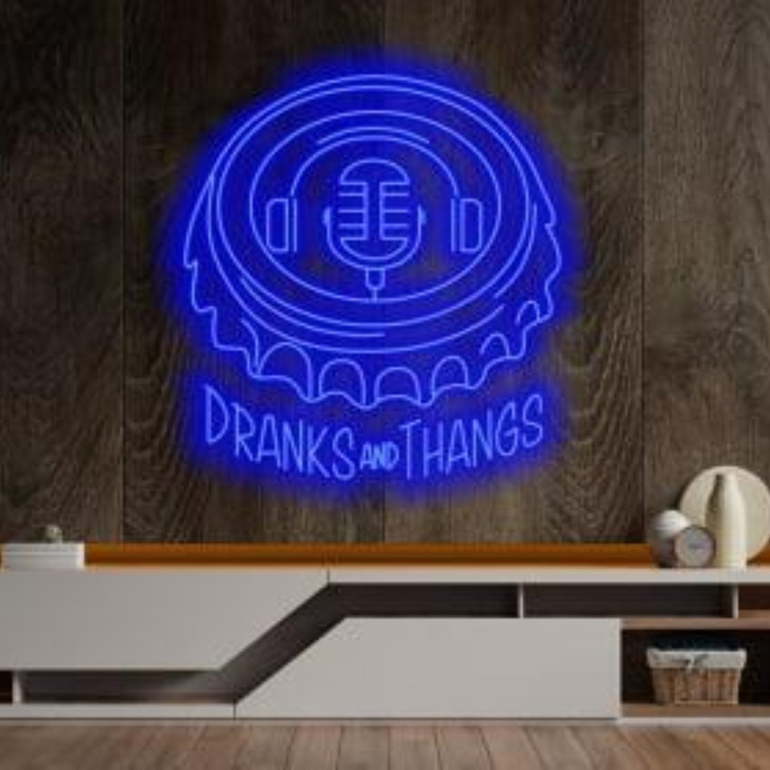 Dranks And Thangs Blue Retro Music-Themed Led Neon Sign For Home Bar Cafe Decor | Shineneon
