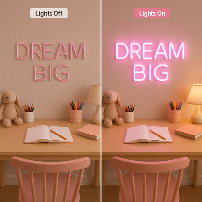 Dream Big LED Neon Sign Bedroom Decor - 06 Day Night Comparison
