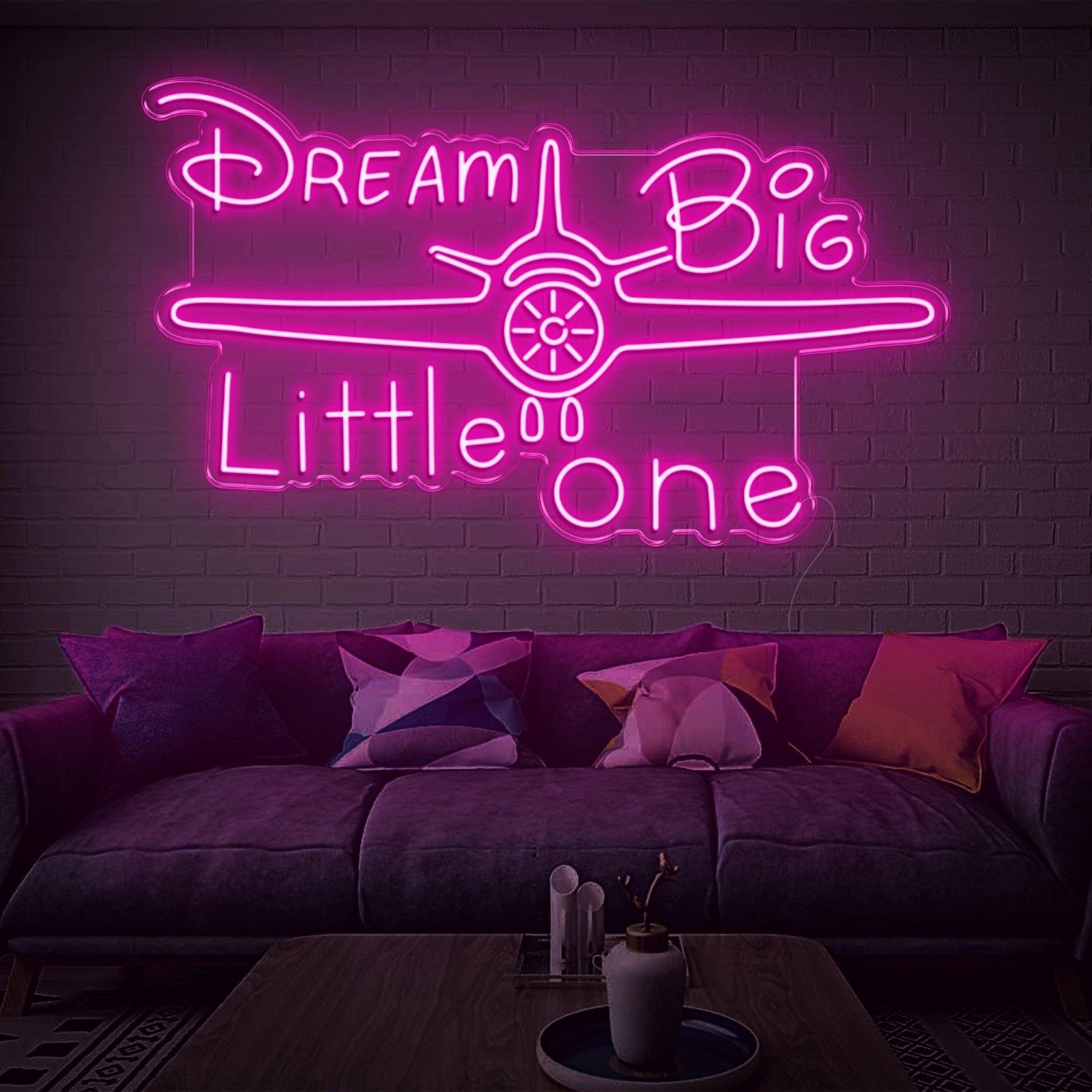 Dream Big Little One Pink Airplane Led Neon Sign For Kids Room Decor | Shineneon
