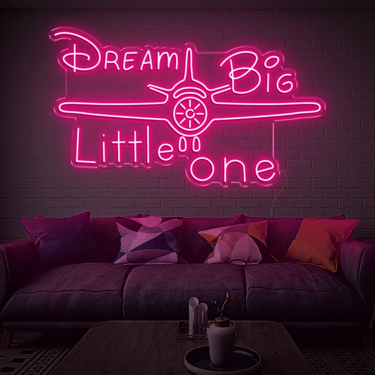 Dream Big Little One Pink Airplane Led Neon Sign For Kids Room Decor | Shineneon