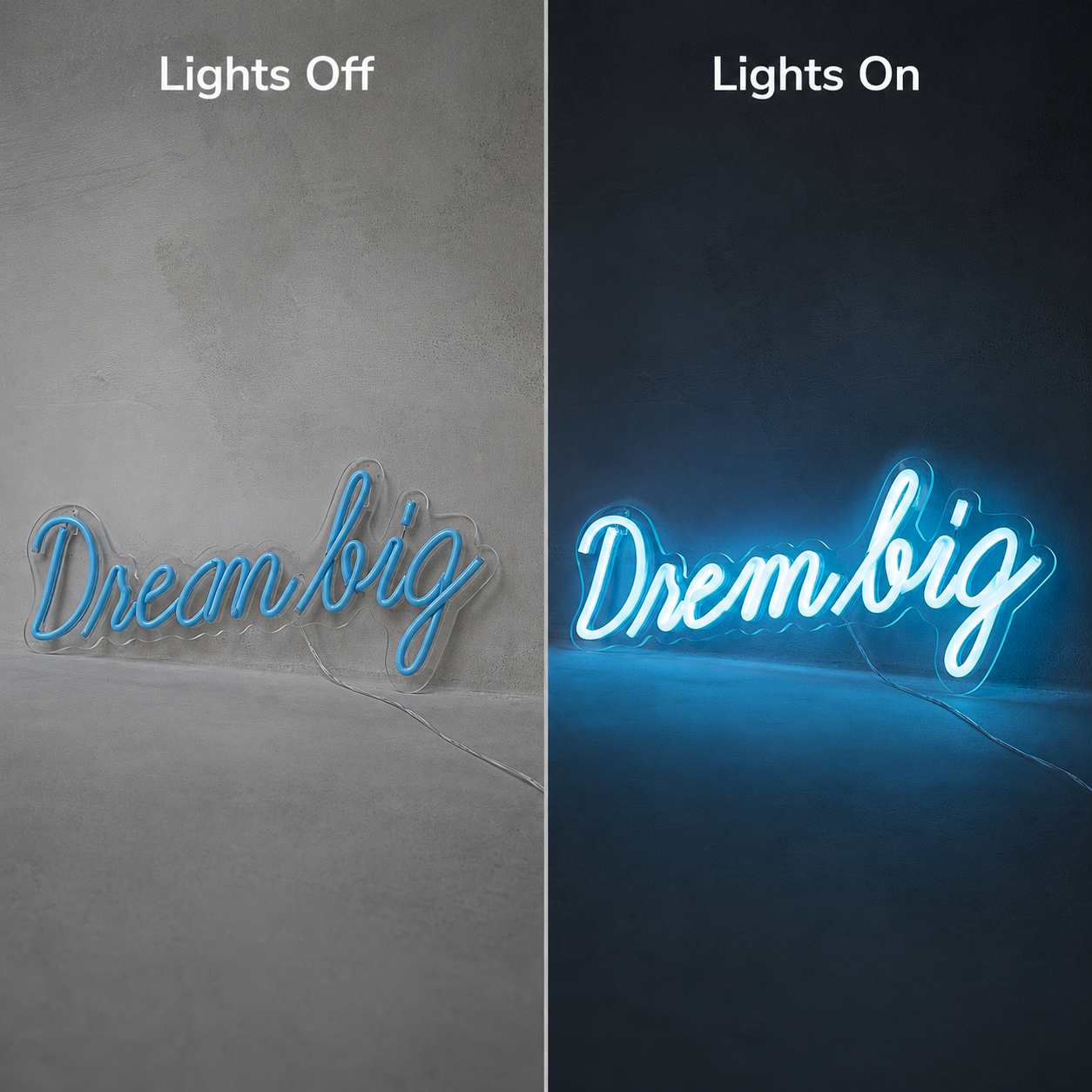 Dream Big Room Wall Light LED Neon Sign - 06 Day Night Comparison