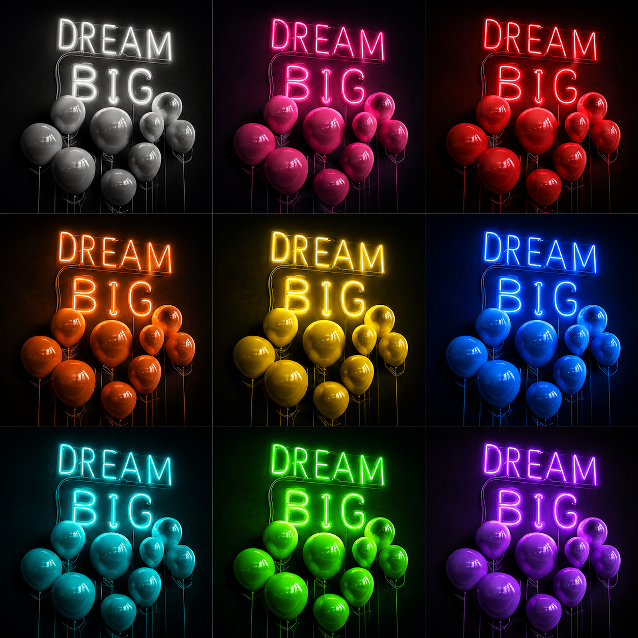 Dream Big Surrounded By Many Balloons LED Neon Sign - 05 Color Grid
