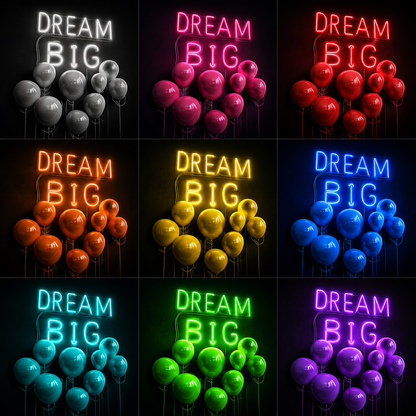 Dream Big Surrounded By Many Balloons LED Neon Sign - 05 Color Grid