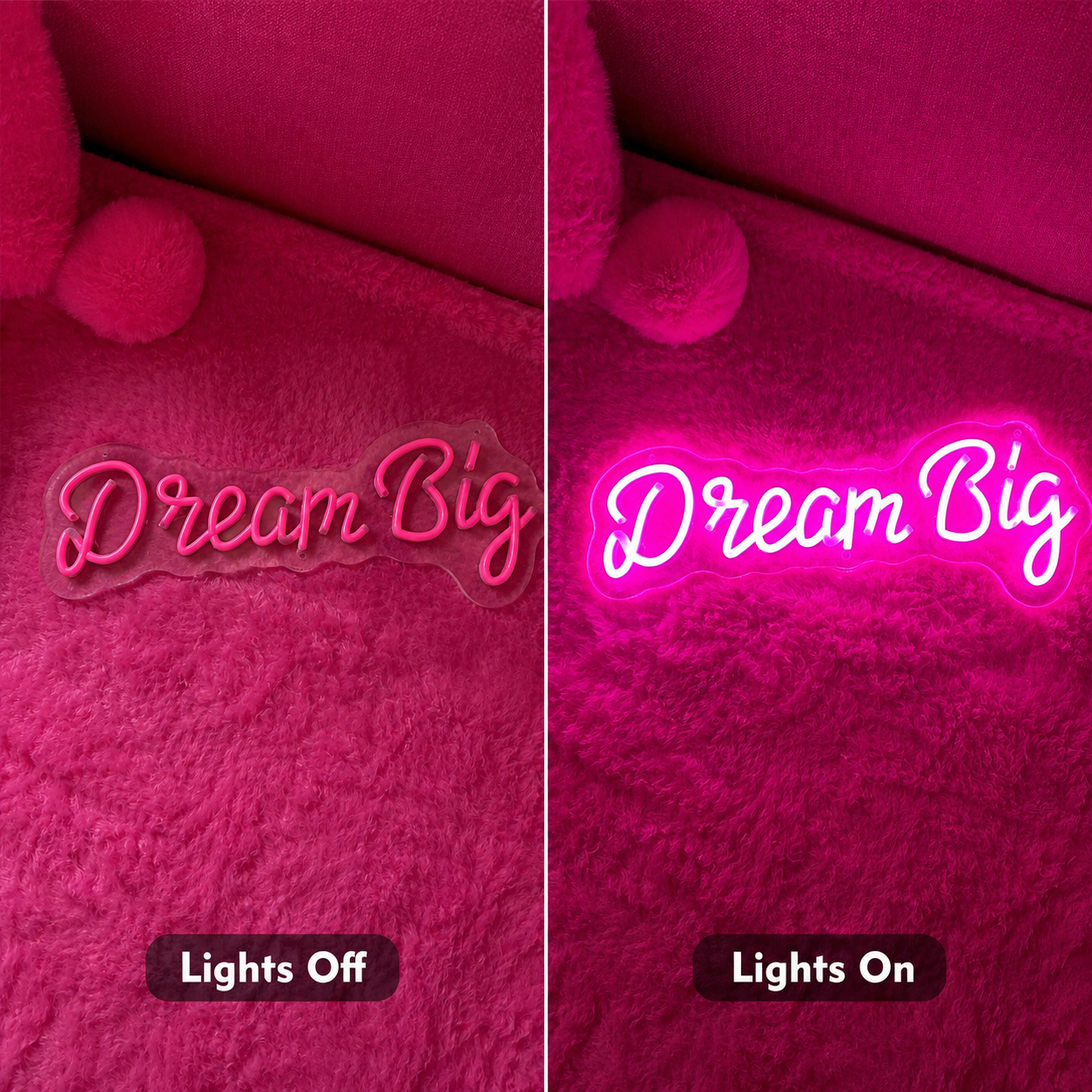 Dream Big Word Wall Light LED Neon Sign - 06 Day Night Comparison