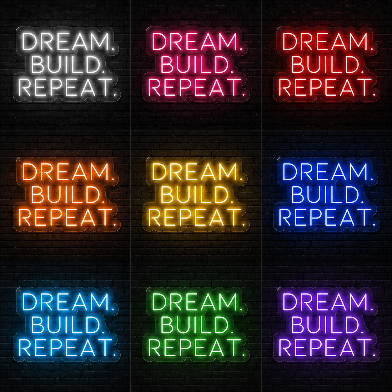 Dream Build Repeat Wall Decor LED Neon Sign - 05 Color Grid