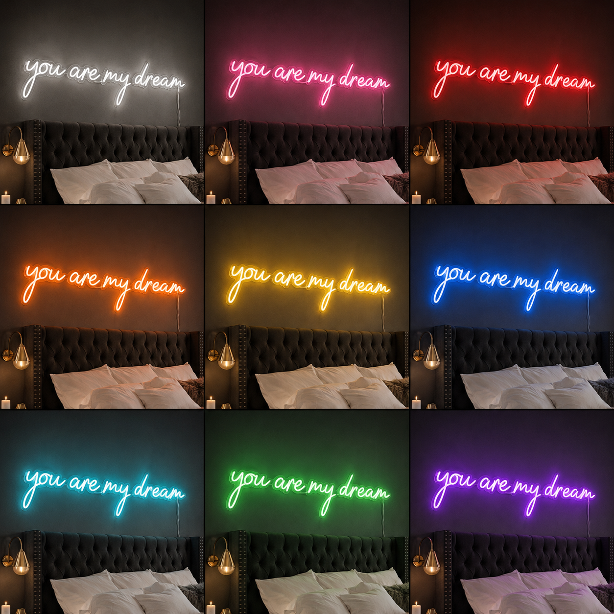 Dream Script Bedroom LED Neon Sign color grid