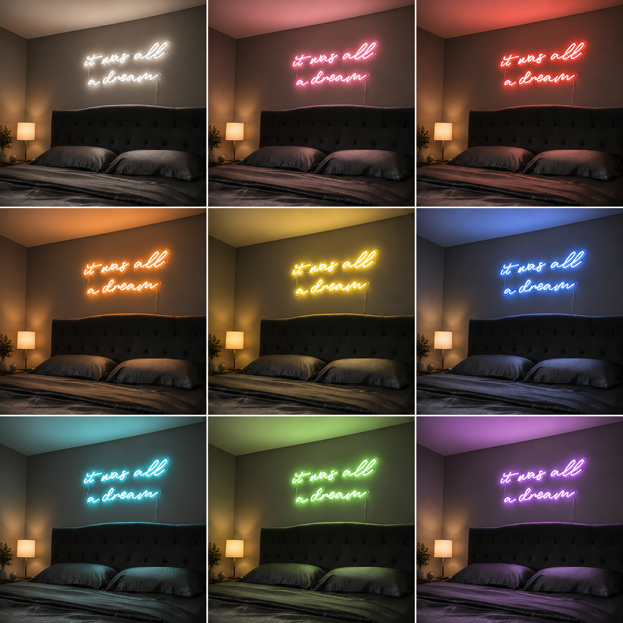 Dream Script Bedroom White LED Neon Sign color grid