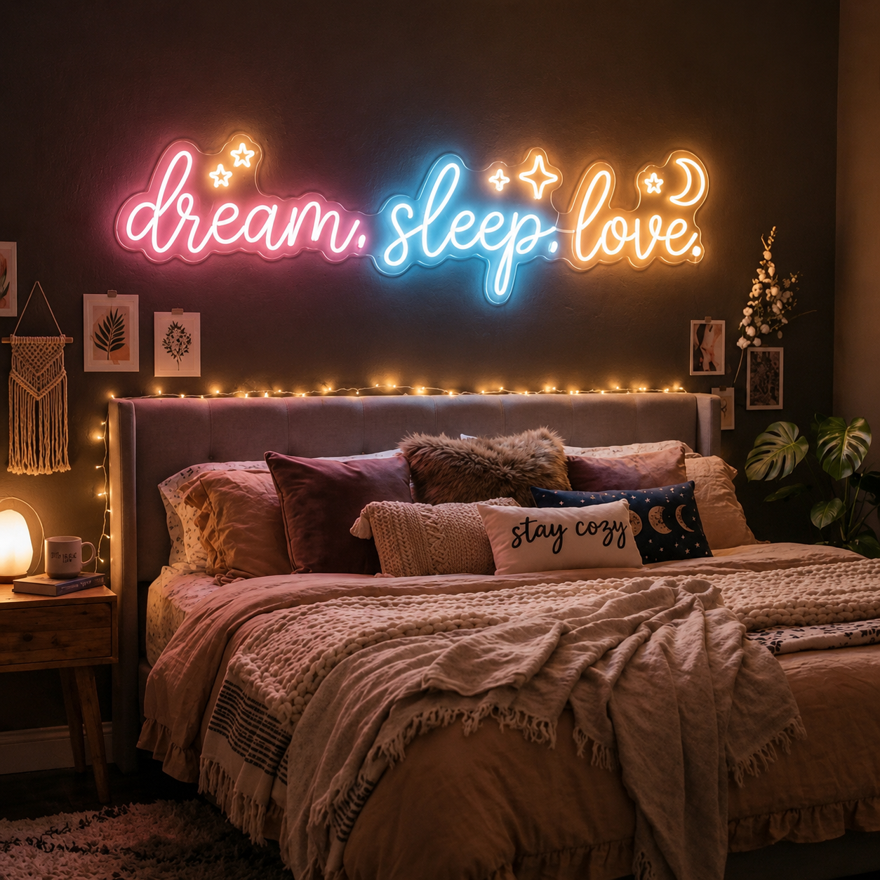 Dream Sleep Love Bedroom LED Neon Sign - 03 Real Lifestyle Scene