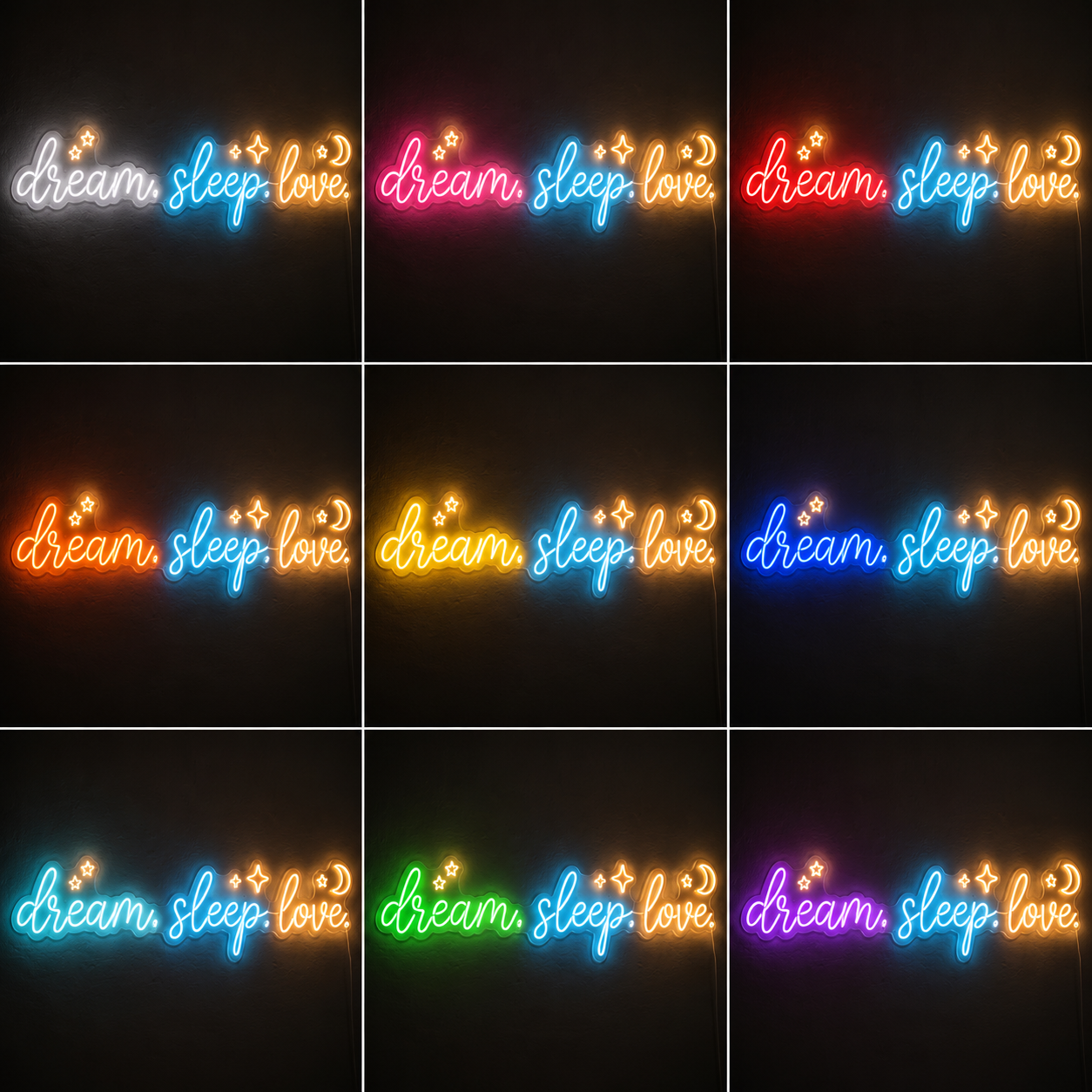 Dream Sleep Love Bedroom LED Neon Sign - 05 Color Grid