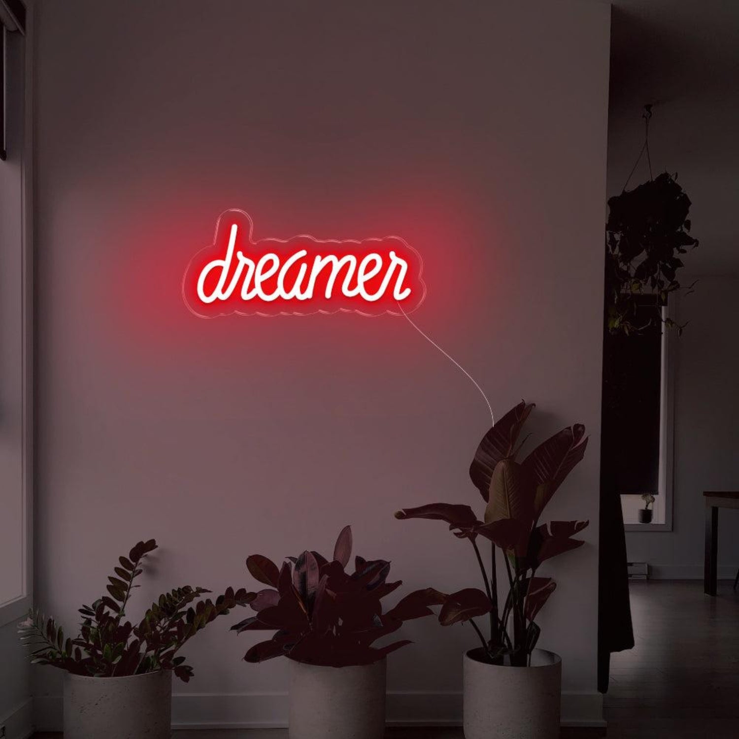 Dreamer Blue Led Neon Sign For Indoor Home Decor With Plants | Shineneon