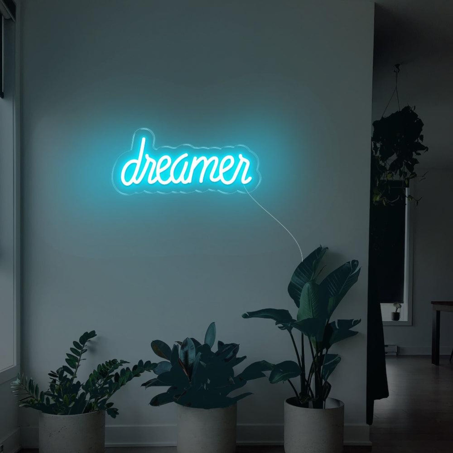 Dreamer Blue Led Neon Sign For Indoor Home Decor With Plants | Shineneon