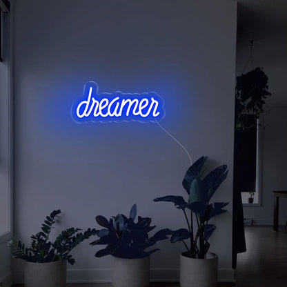 Dreamer Blue Led Neon Sign For Indoor Home Decor With Plants | Shineneon