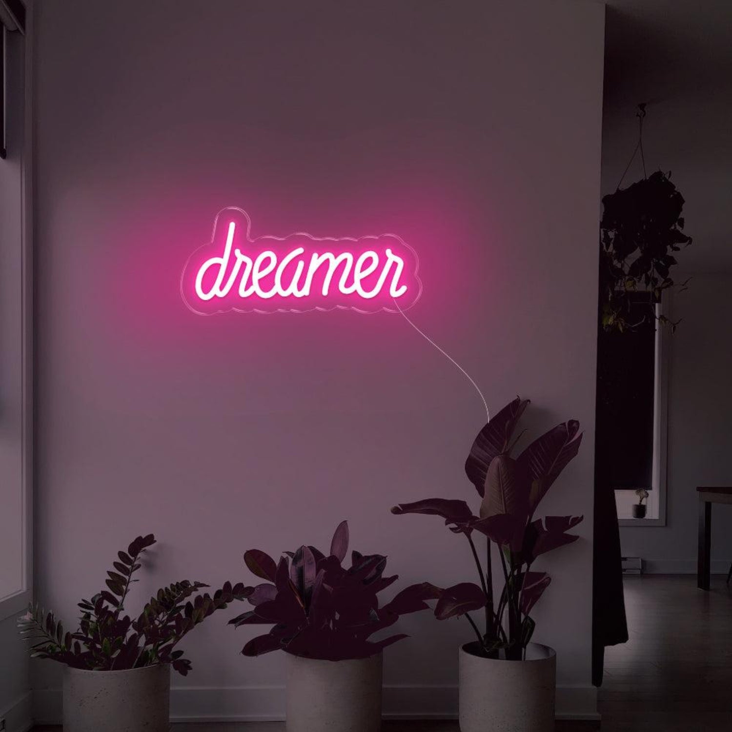 Dreamer Blue Led Neon Sign For Indoor Home Decor With Plants | Shineneon