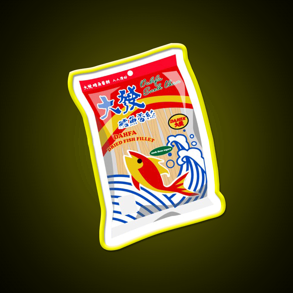 Dried Fish Fillet Snack Icon Snack Food Led Neon Sign Rgb Color