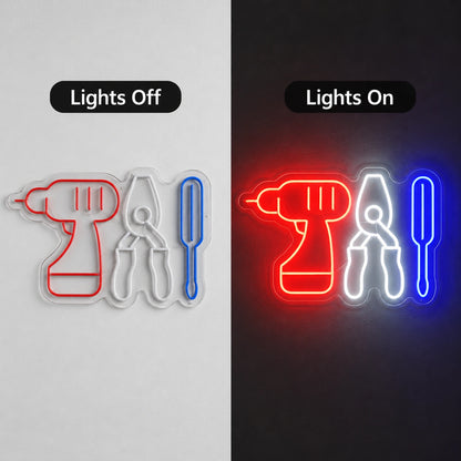 Drill And Tools Neon Sign LED Neon Sign day and night comparison