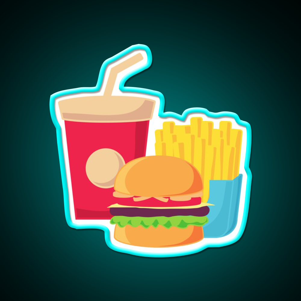 Drink And Fries Fast Food Led Neon Sign For Burger Place Wall Art Rgb Color