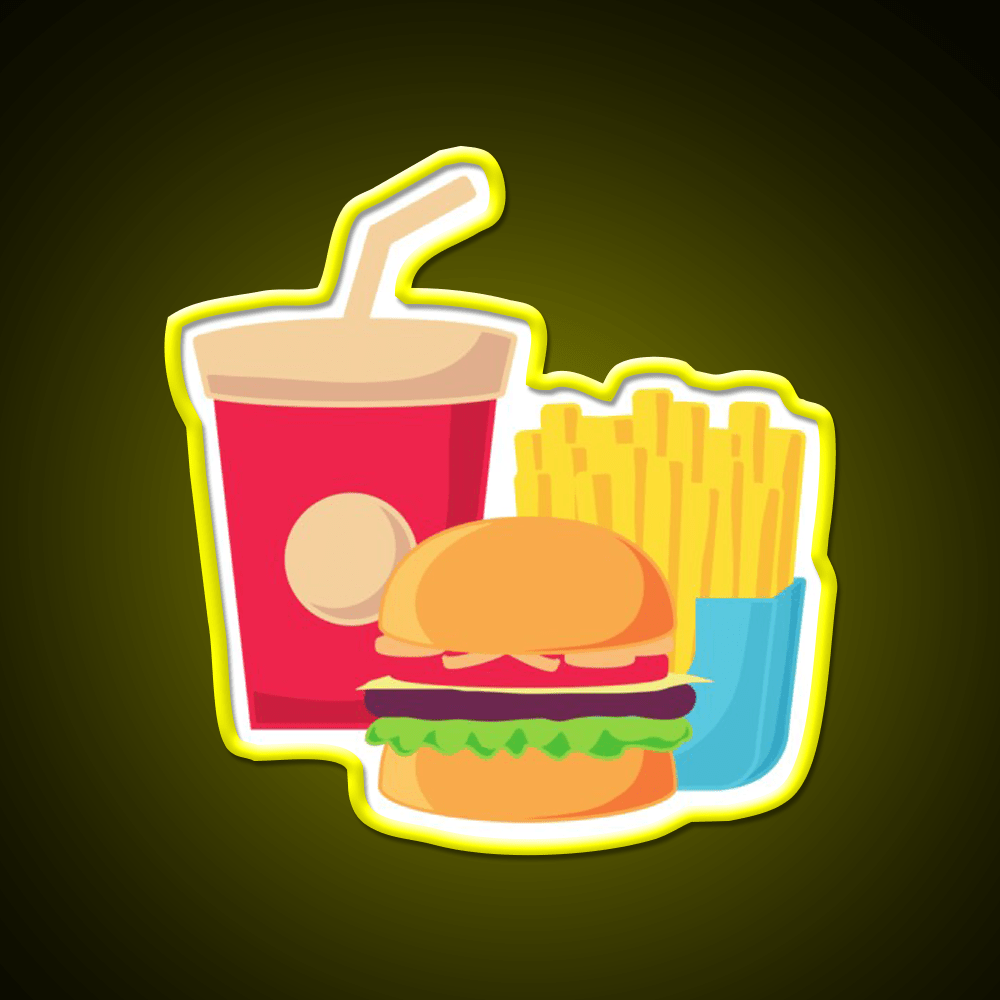 Drink And Fries Fast Food Led Neon Sign For Burger Place Wall Art Rgb Color - Shineneon