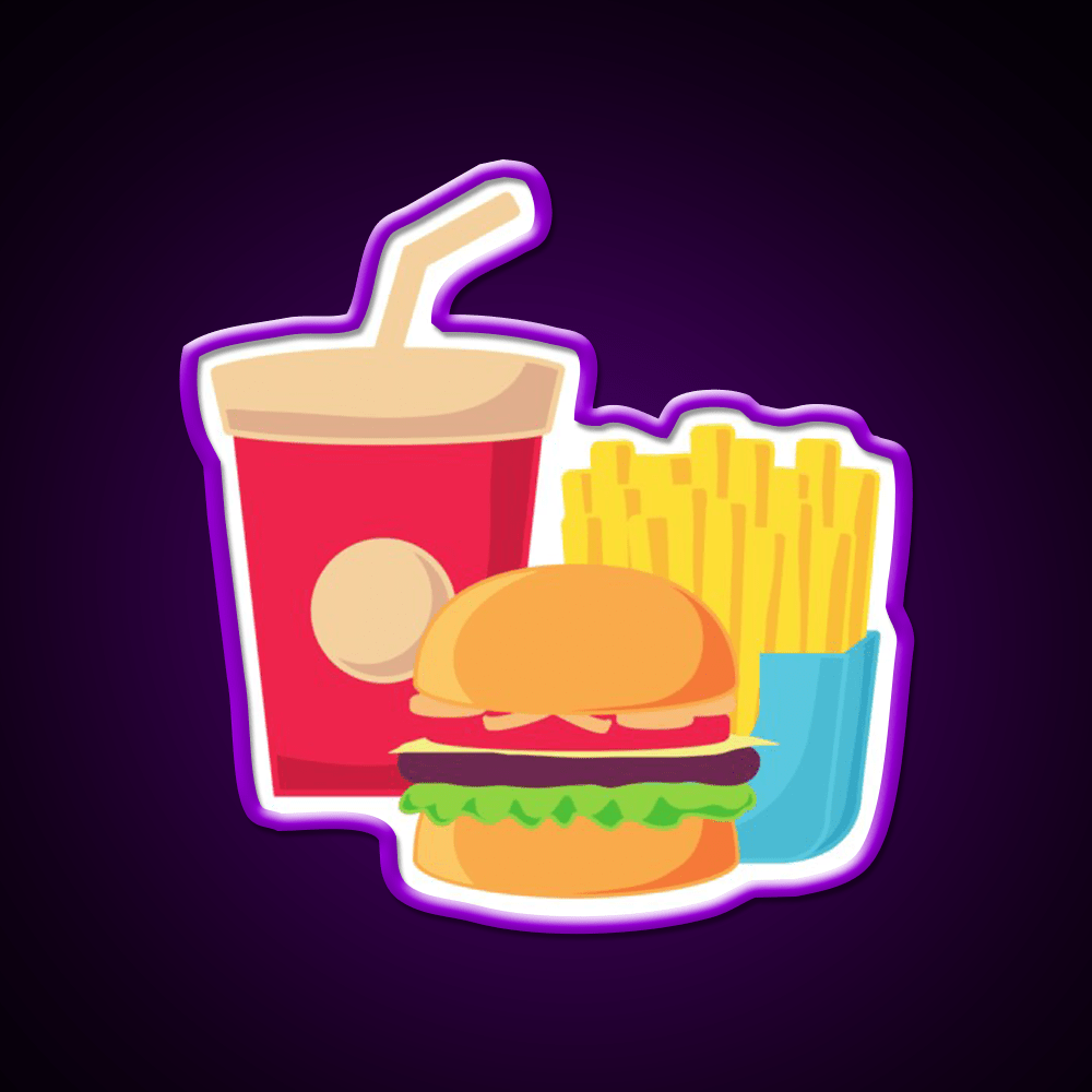 Drink And Fries Fast Food Led Neon Sign For Burger Place Wall Art Rgb Color - Shineneon