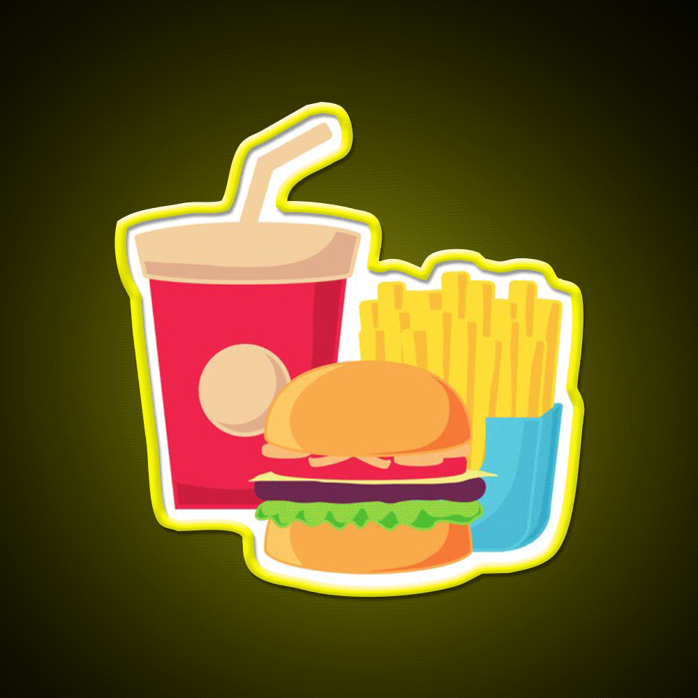 Drink And Fries Fast Food Led Neon Sign For Burger Place Wall Art Rgb Color