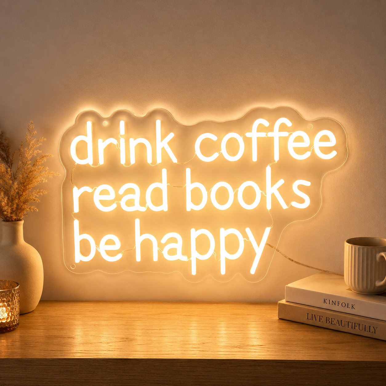 Drink Coffee Read Books Be Happy Wall Decor LED Neon Sign - 02 High-Converting Product Image