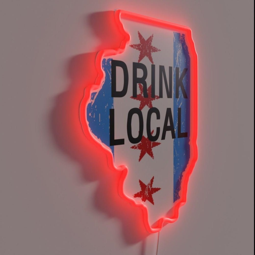 Drink Local Il State With Chicago Flag Beer Drinking Rgb Led Neon Sign - Shineneon