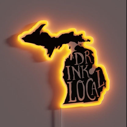 Drink Local Michigan State Outline Craft Beer Rgb Led Neon Sign - Shineneon