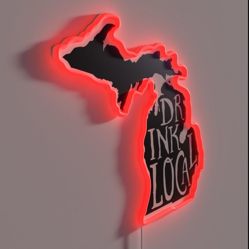 Drink Local Michigan State Outline Craft Beer Rgb Led Neon Sign - Shineneon
