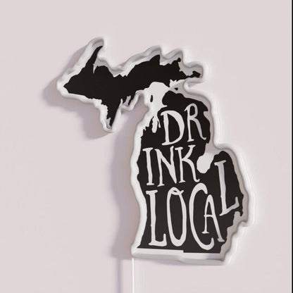 Drink Local Michigan State Outline Craft Beer Rgb Led Neon Sign - Shineneon