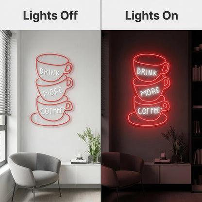 Drink Mom Coffee Wall Decor LED Neon Sign - 06 Day Night Comparison