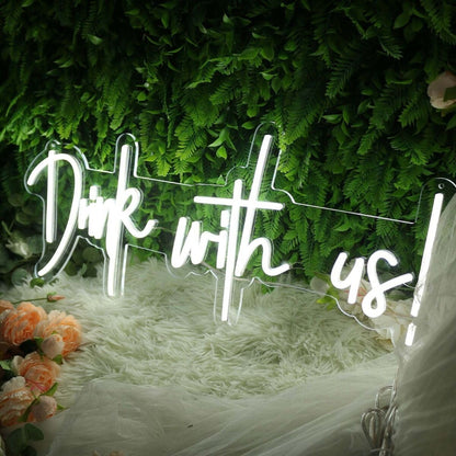 Drink With Us White Led Neon Sign - Shineneon