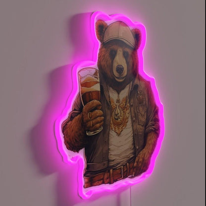 Drinking Bear Bear Drinks Beer Rgb Led Neon Sign - Shineneon