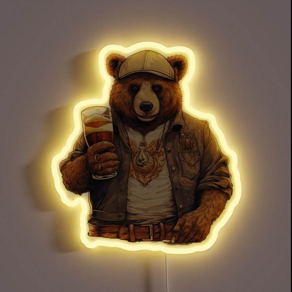 Drinking Bear Bear Drinks Beer Rgb Led Neon Sign - Shineneon