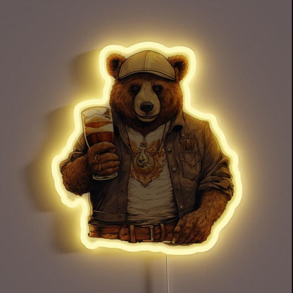 Drinking Bear Bear Drinks Beer Rgb Led Neon Sign - Shineneon